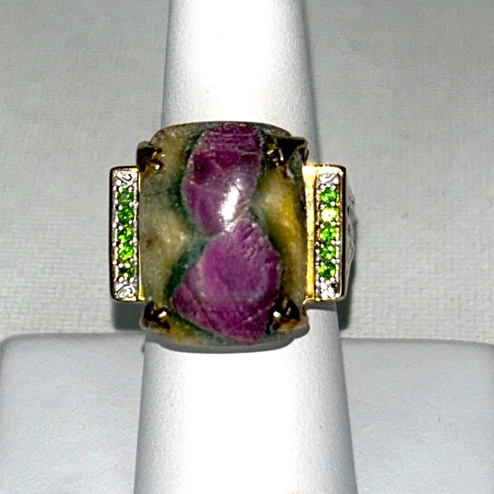 NWOT Genuine Ruby Zoisite Chrome Diopside 925 Sterling 18K Plate Designer Ring